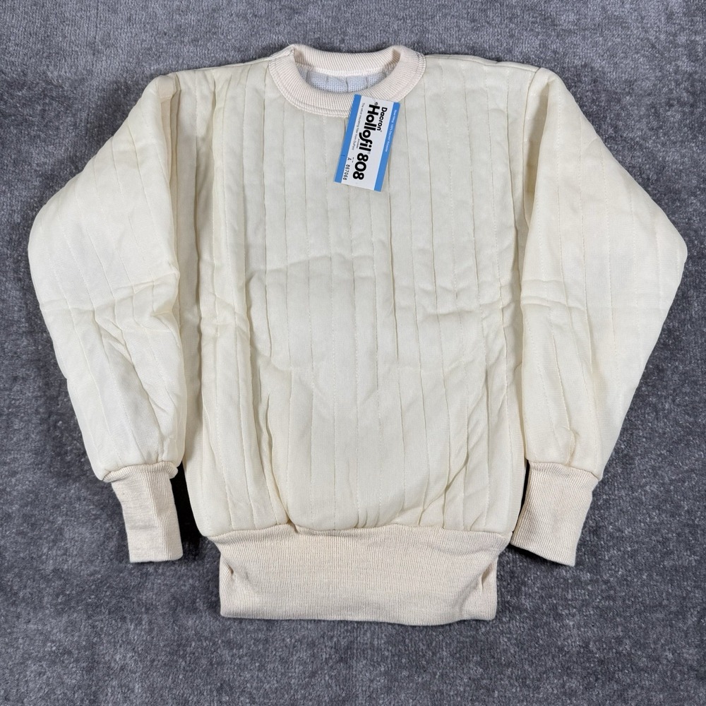 VTG Hollofil 808 Thermal Shirt Men's Medium Ivory Quilted Crew Neck‎ Base Layer